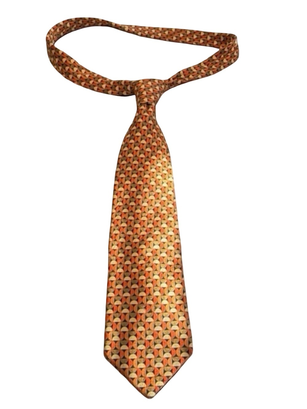 Bijan Silk Tie - Multicolor Gold & Burnt Orange Pattern - Luxury Neckwear - Picture 6 of 11